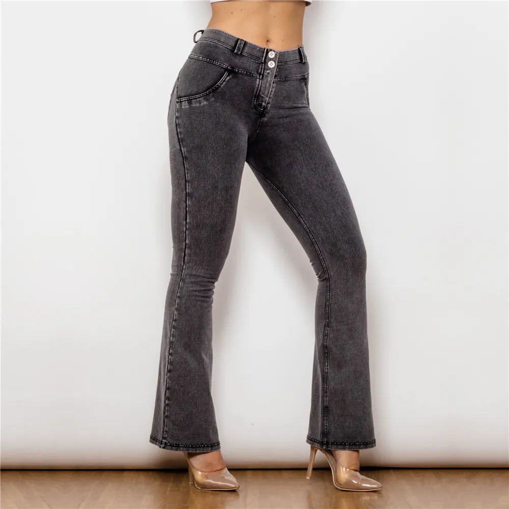 Melody Stretch Grey Flared Jeans For Women Slim, Sexy, And Casual