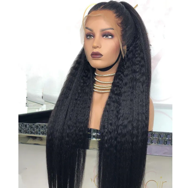 Brasileiro Kinky reto 13x4 Lace Front GULUELY WIG YAKI SIMULAÇÃO HUMENT HUMENT WIGS PRECUDENTE A PROBLEMA PARATHEIRAS REMOS CABROS PARA MULHERES AFRICAIS