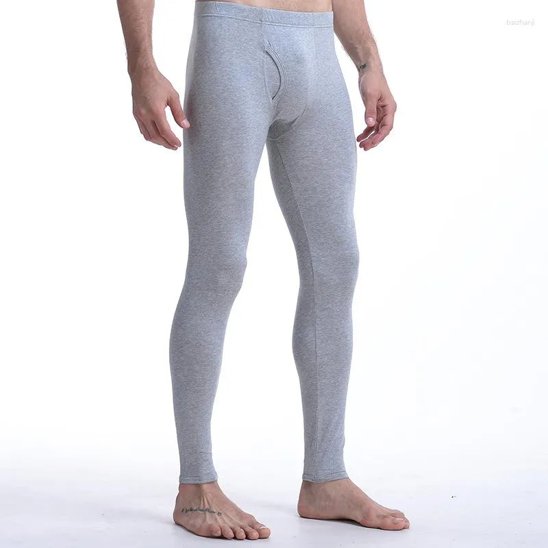 Sous-vêtements thermiques pour hommes pantalons longs pour hommes Leggings en coton solide poche de renflement Sexy pantalons chauds d'hiver caleçons serrés