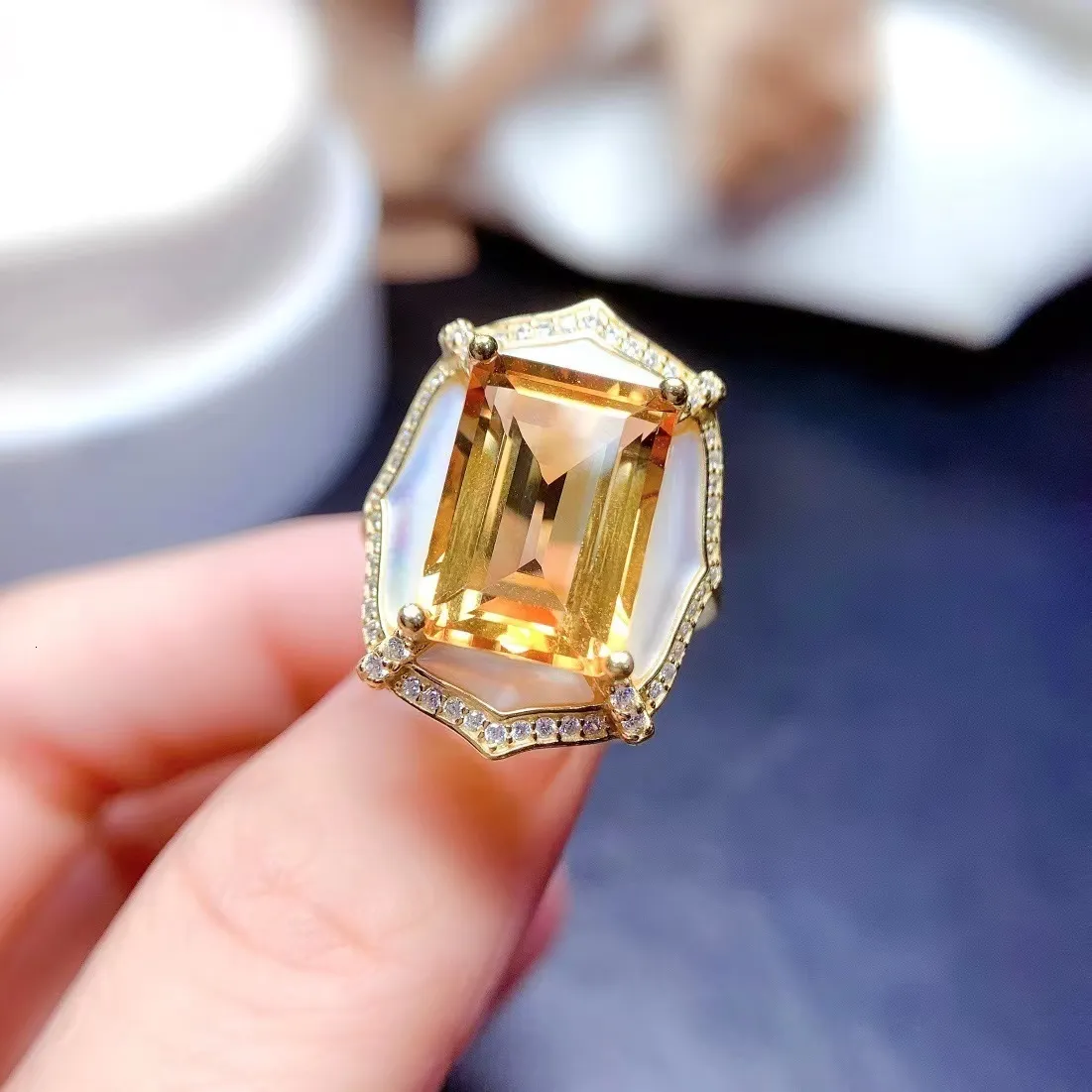 Bröllopsringar Natural Citrine Ring 925 Sterling Silver Large Gul Gul Gemstone Luxury Jewelry Designer 230822