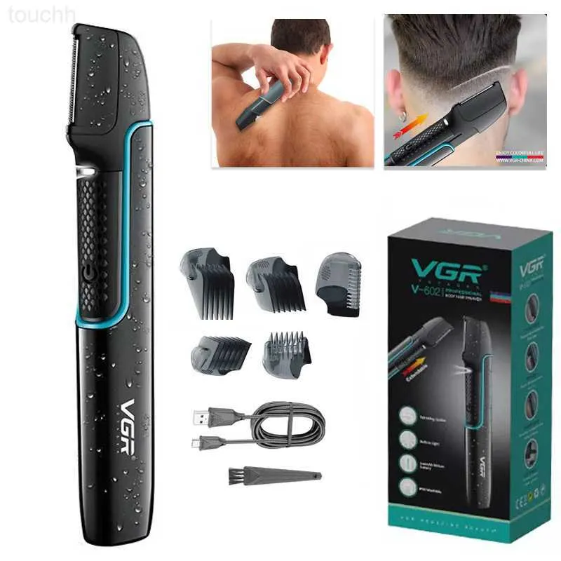 Vgr Electric Back Hair Shaver USB充電ロングハンドルトリマーシェービングマシンボディーアームピット脚脱毛男性用エピラーターL230823