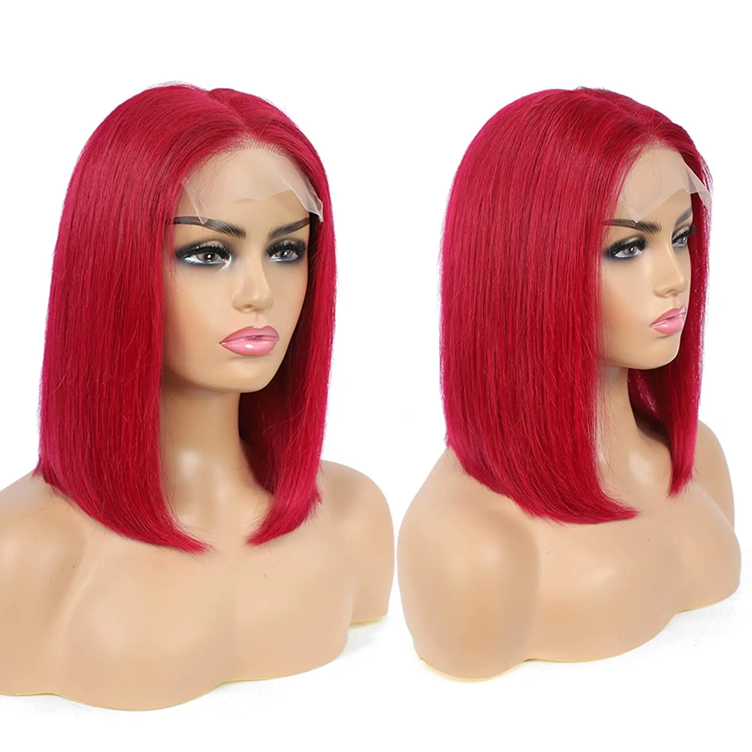 220% densité rouge court Bob 13*1 dentelle avant perruques de cheveux humains pour les femmes brésilienne transparente perruque de cheveux humains droite couleur Remy cheveux