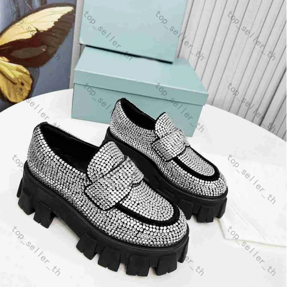 Designer Shoes Women Shoes Loafer Monolith Sandal Platform Slides Rhinestone Foam Rubber Sandals Calfskin Loafers Gold Shiny Mules Slip-On Mule Thick Bottom Shoes