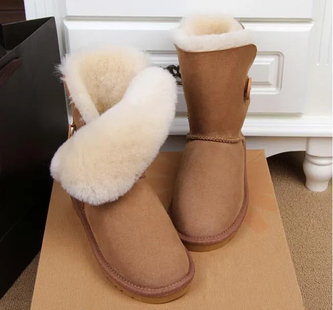 Kvinnor Baily Button Snow Boots 5803 Shearling Bootie Casual Soft Comfort Håll varma stövlar Skor med Box Card Dustbag Vackra gåvor