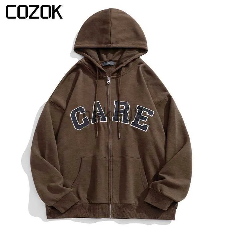 Męskie bluzy bluzy Spring Hooded Cardigan Jacket Men 2023 Letter Hafdery Jacket Coat Autumn Harajuku Cotton Zipper Up Hoodie Casual Unisex J230823