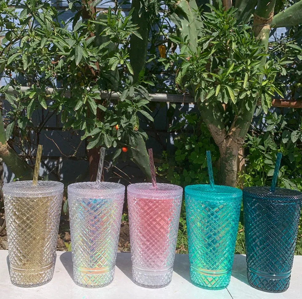 En son 16oz Diamond Double -katman plastik saman kahve kupası, birçok stil seçer, herhangi bir logonun özelleştirilmesini desteklemek