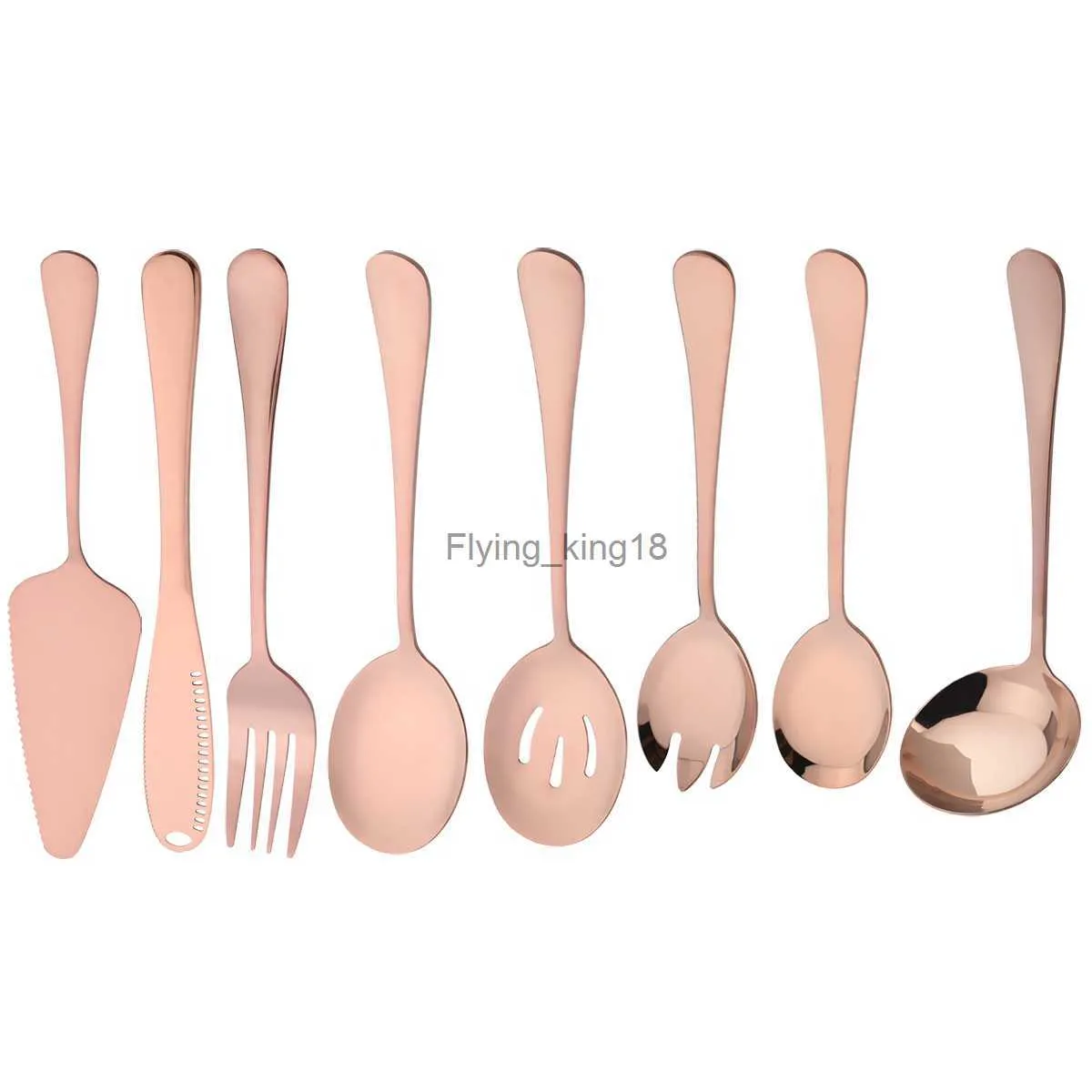 8pcs Rose Dinnerware Conjunto de utensílios de aço inoxidável Faca bolo de bolo de espátula Serviço de sopa Sopa colher colher salada fla talheres hkd230812