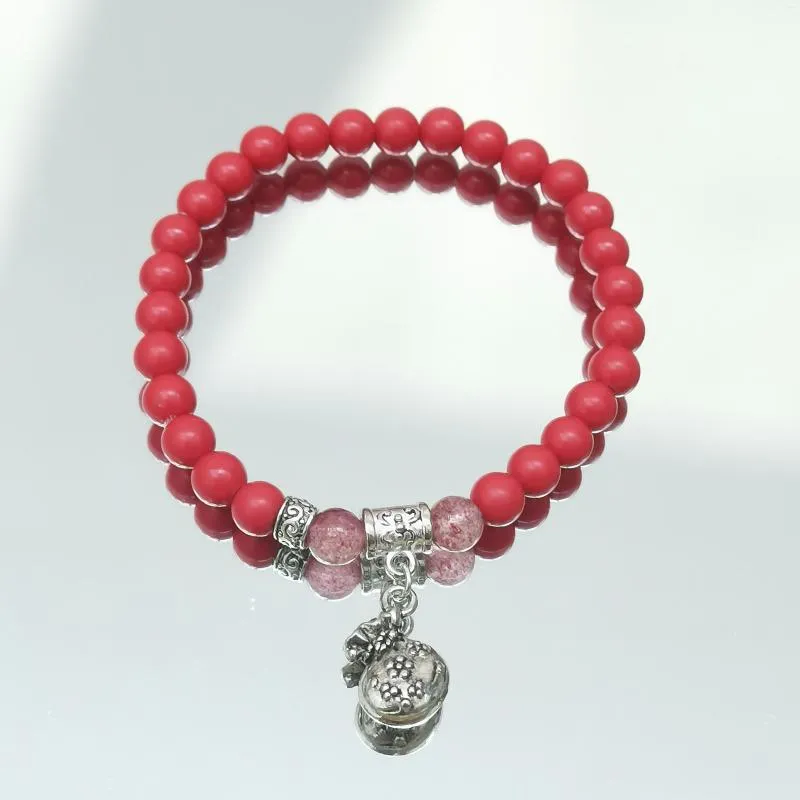 Braccialetti di fascino lii ji bracciale rosso bracciale rosso cinnabar fragola di fragole rame sacchetto per la fortuna di rame 7 '' 17 cm