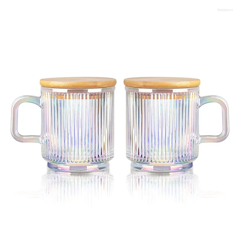 Copas de vino Taza de café de vidrio de 2 piezas con tazas con tapa Mango acanalado para leche de té de capuchino con leche