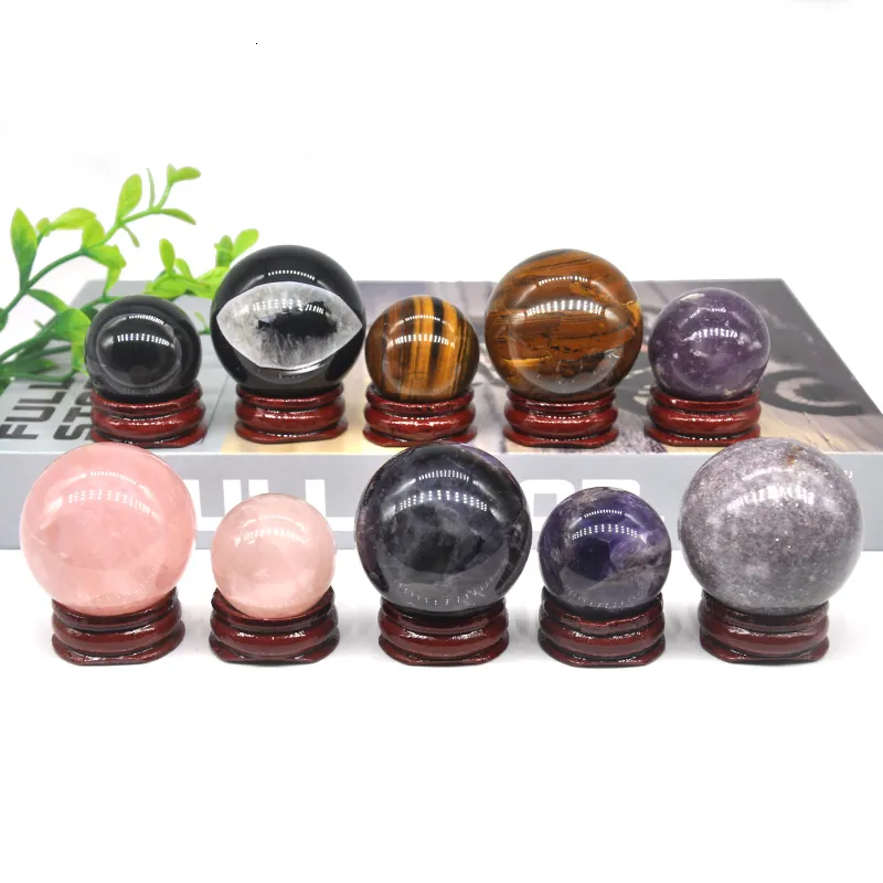 Decorative Objects Figurines 3040MM Round Gemstone Ball Natural Crystal Stone Globe Massaging Ball Reiki Wicca Healing Quartz Sphere Rocks Home Decoration 230823