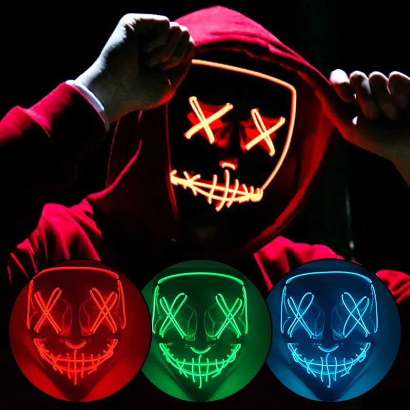 Party Masks Halloween Scary Colplay Props Led Light Up Purge Mask Halloween Masquerade Party Mask Led Face Masks Cosplay Costume Supplies 230822