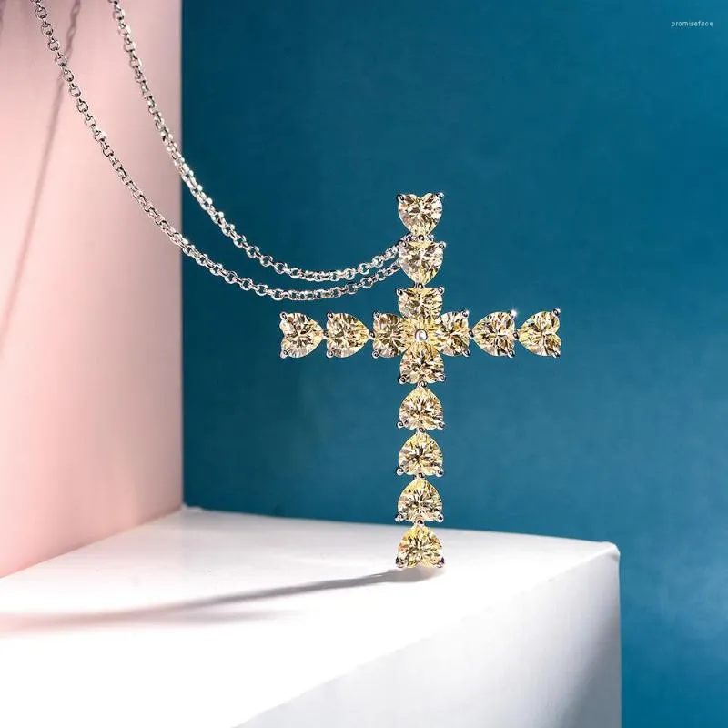 Chains 2023 Cross Necklace Female 925 Sterling Silver Chain High Carbon Diamond Heart-shaped 55 Noble Elegant And Shiny