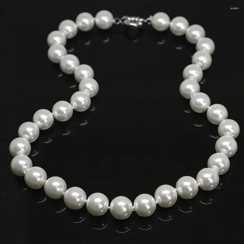 Łańcuchy moda biała okrągła skorupa symulowane perełki Pearl Kobiety łańcuch naszyjnik 8 10 12 14 mm wysokiej jakości biżuteria wytwarzająca 18 cali B1478