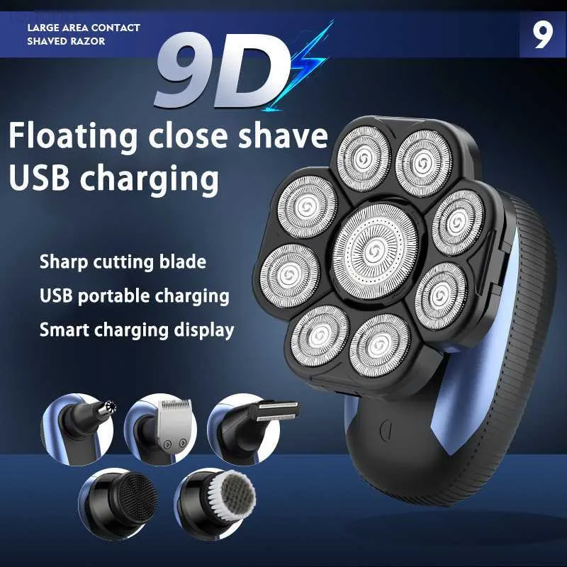 New 6 In 1 Electric Shaver For Men 9D Independently 9 Floating Cutter Head Waterproof Razor Multifunction USB Charging Trimmer L230823