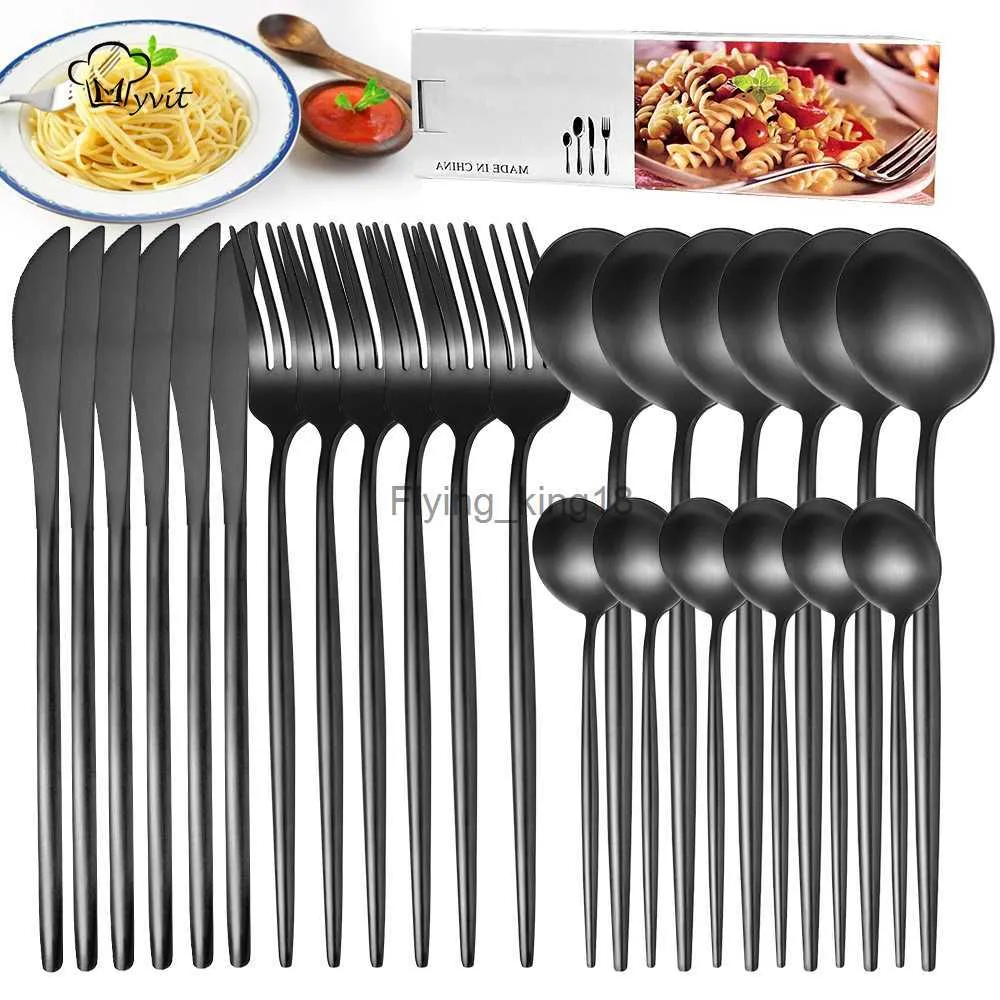 Dinnerwaren-Gabel-Messer-Setset 4-24PCS Castlery Set Kitchen Silberwaren Sie Tischgeschirr für Home Restaurant Steak Messer Löffel HKD230812