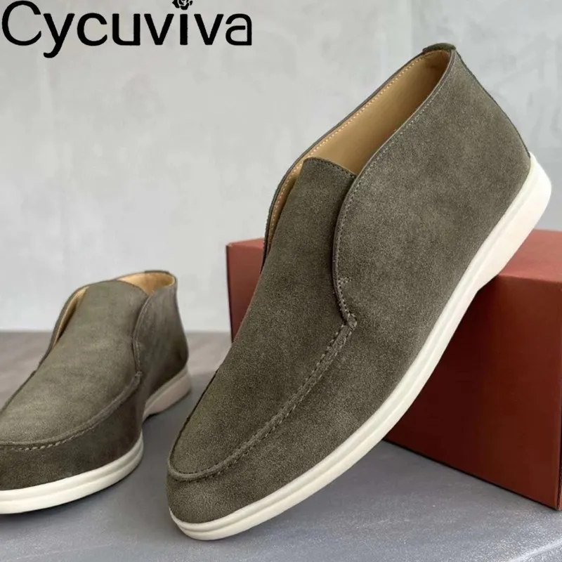 Dress Shoes Suede High Top Loafers Men Shoes Rubber Sole Casual Comfort Flat Shoes Male Autumn Male Driving Holiday Open Walk Shoes 230822