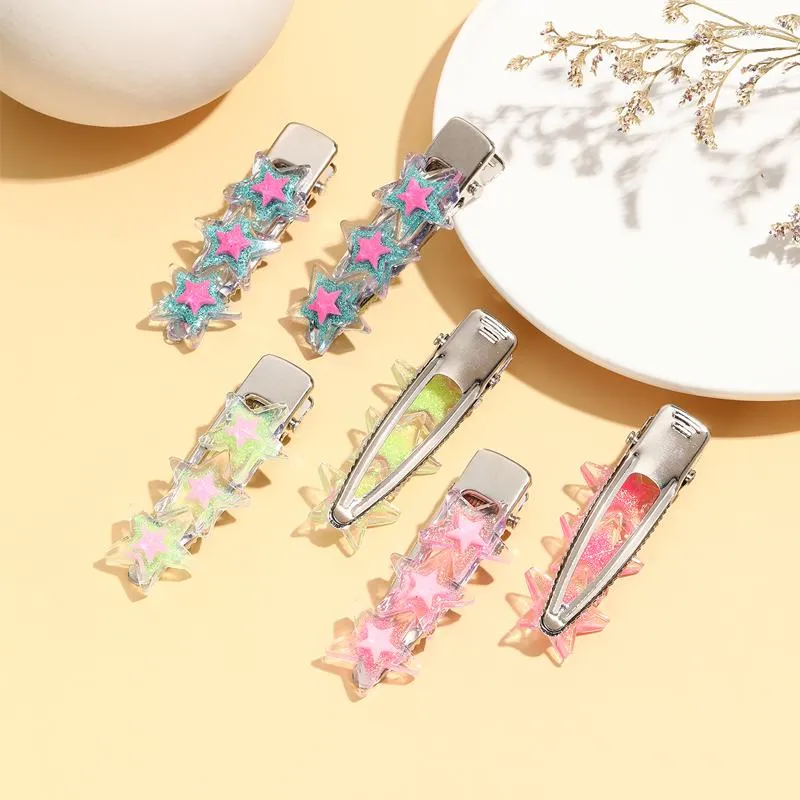 Hair Accessories 6 Pcs Colorful Glitter Five-pointed Stars Barrettes Sweet Side Clip Hairpin Accessory For Woman Girls Children Headwea