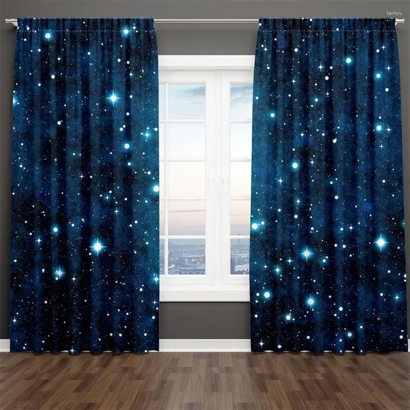 Curtain 3D Print Blue Black Starry Sky Series Milky Way Child 2 Pieces Shading Window For Living Room Bedroom Decor Rod Pocket