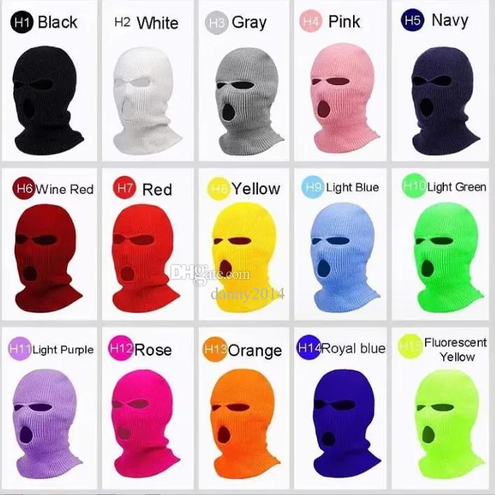 Hohe Qualität 100% Acrylneon Balaclava Maske 3 Loch Vollgesichtsbedeckung Balaclava Ski Maske Stricke Männer Mütze Hut Winter Thermohut Kopfbedeckung