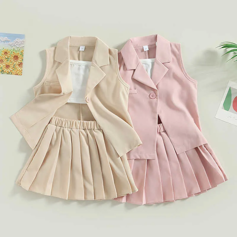 衣類セット女の子の服のスーツ夏のファッション子供キッズ服ベビーキャミソール弾性プリーツスカートとノースリーブジャケット3PCSセット