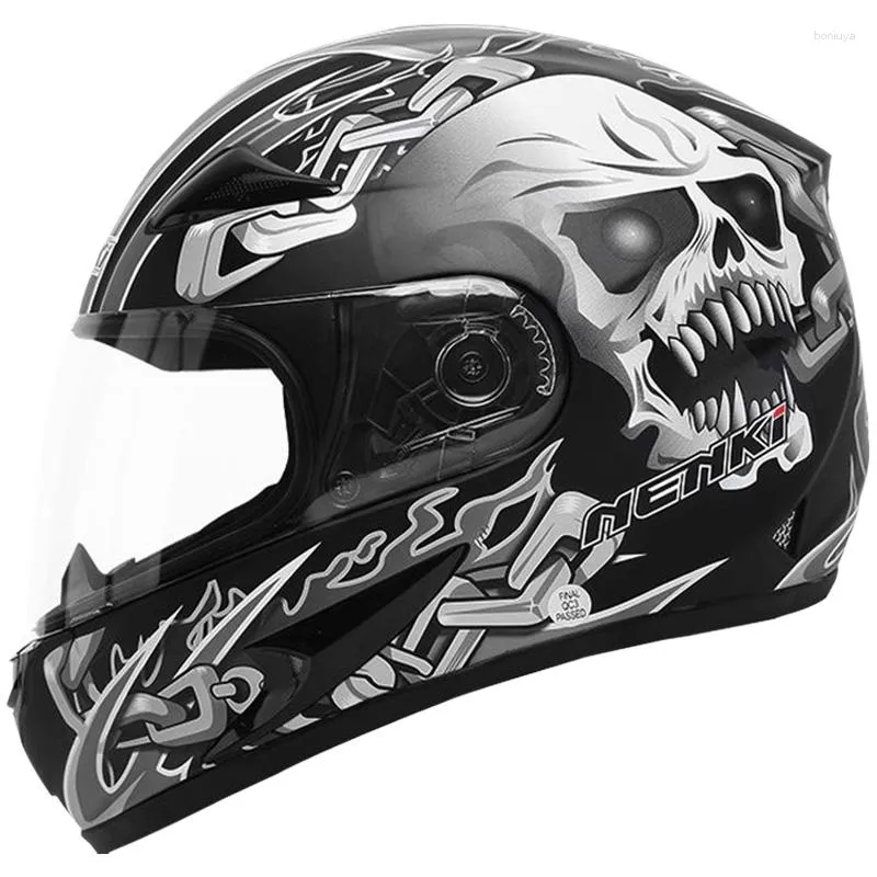 Hełmy motocyklowe Nenki Hełm Black Moto Full Face Retro Scooter Motorbike Riding Men Motocross Casco