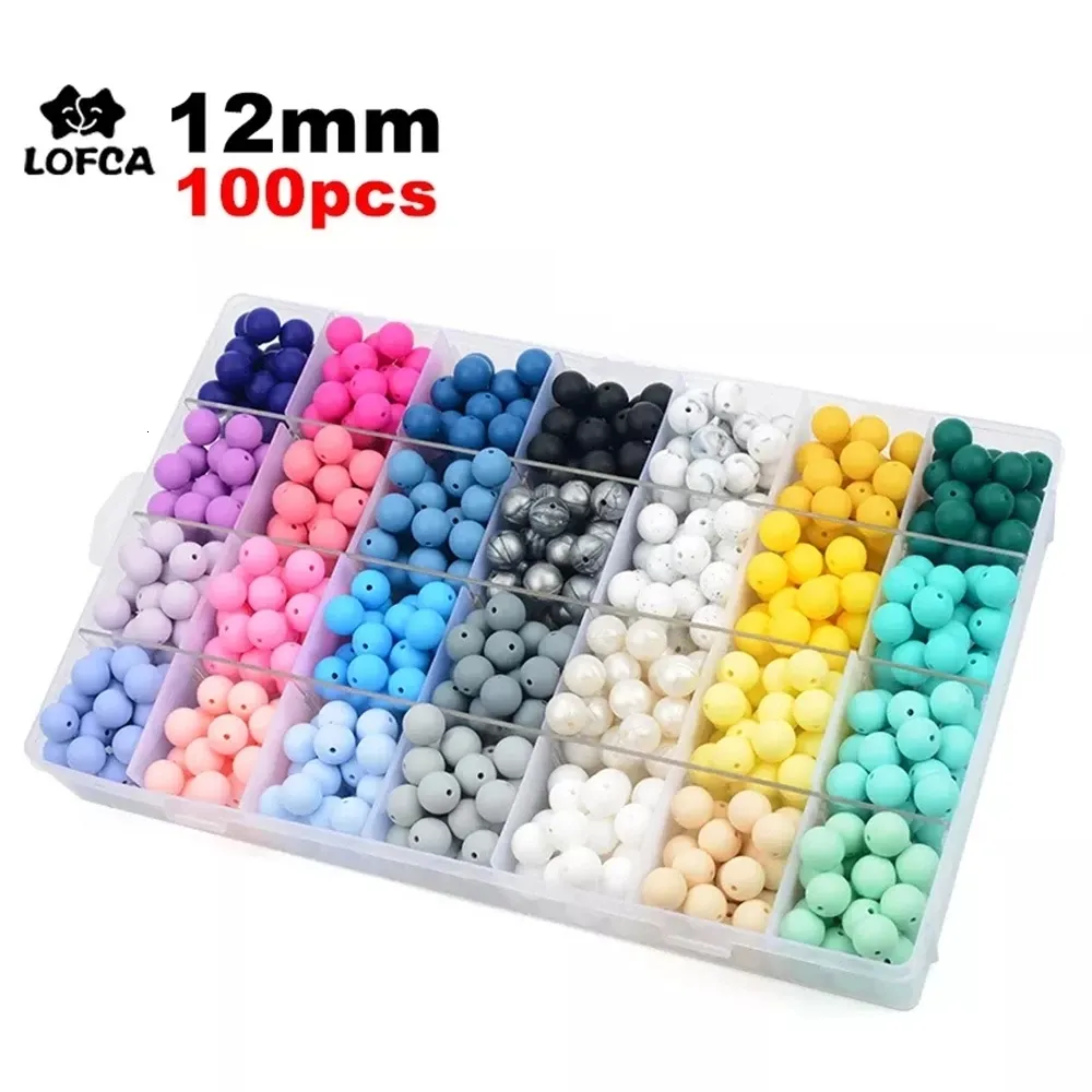 Toys de dentes Lofca 12mm 100pcs Biço de silicone redonda Teethe Baby Colar Colar de Redação de Cuidado de Cuidado Oral Cuidado BPA Grade Free Alimento Colorido 230822