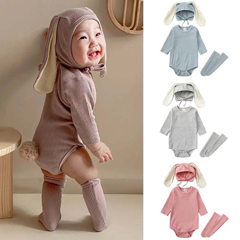 Dompers 2023 Baby Rabbit Paster Romper arem Hat Hate Nops Socks Solid Chotch