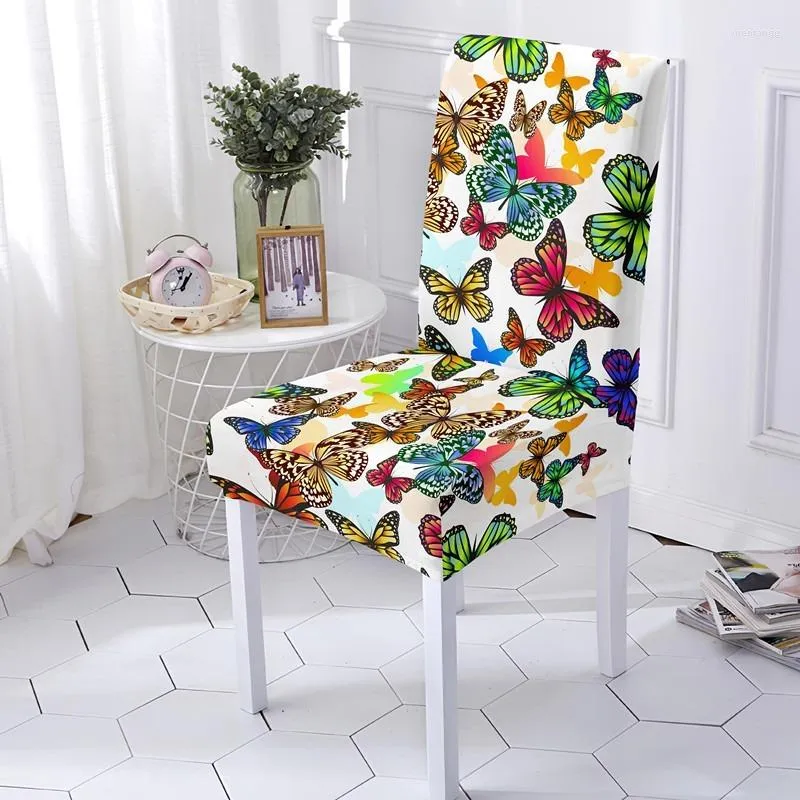 Purple Butterfly Print Floral Dining Chairs Cover Nordic Style