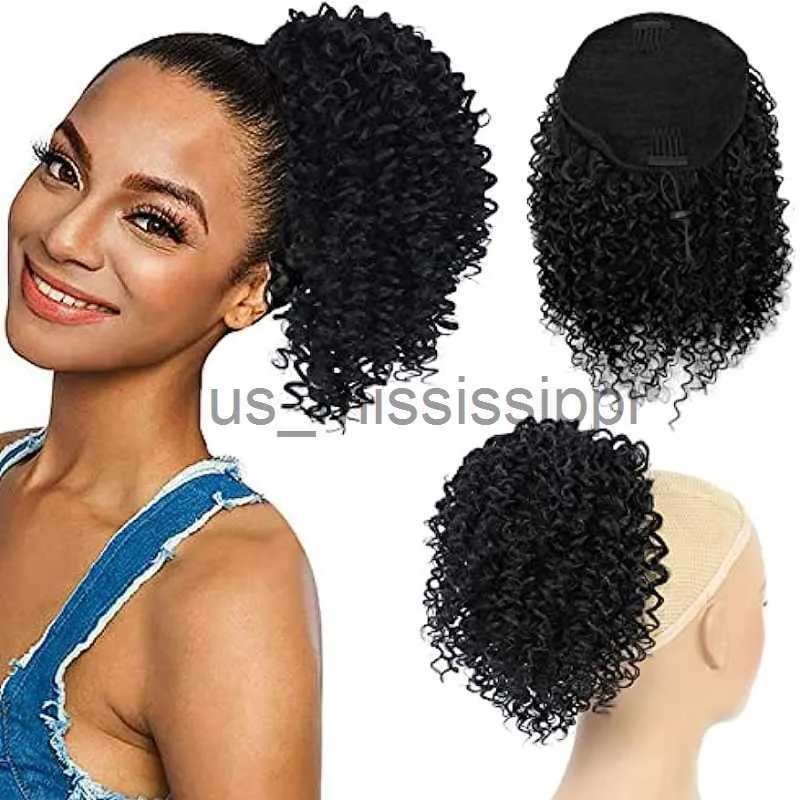 Syntetyczne peruki 1 Packi Kinky Curly Ponytail Ponytail For Black Women Hair Ponytail jak ludzkie włosy 12 cali x0823