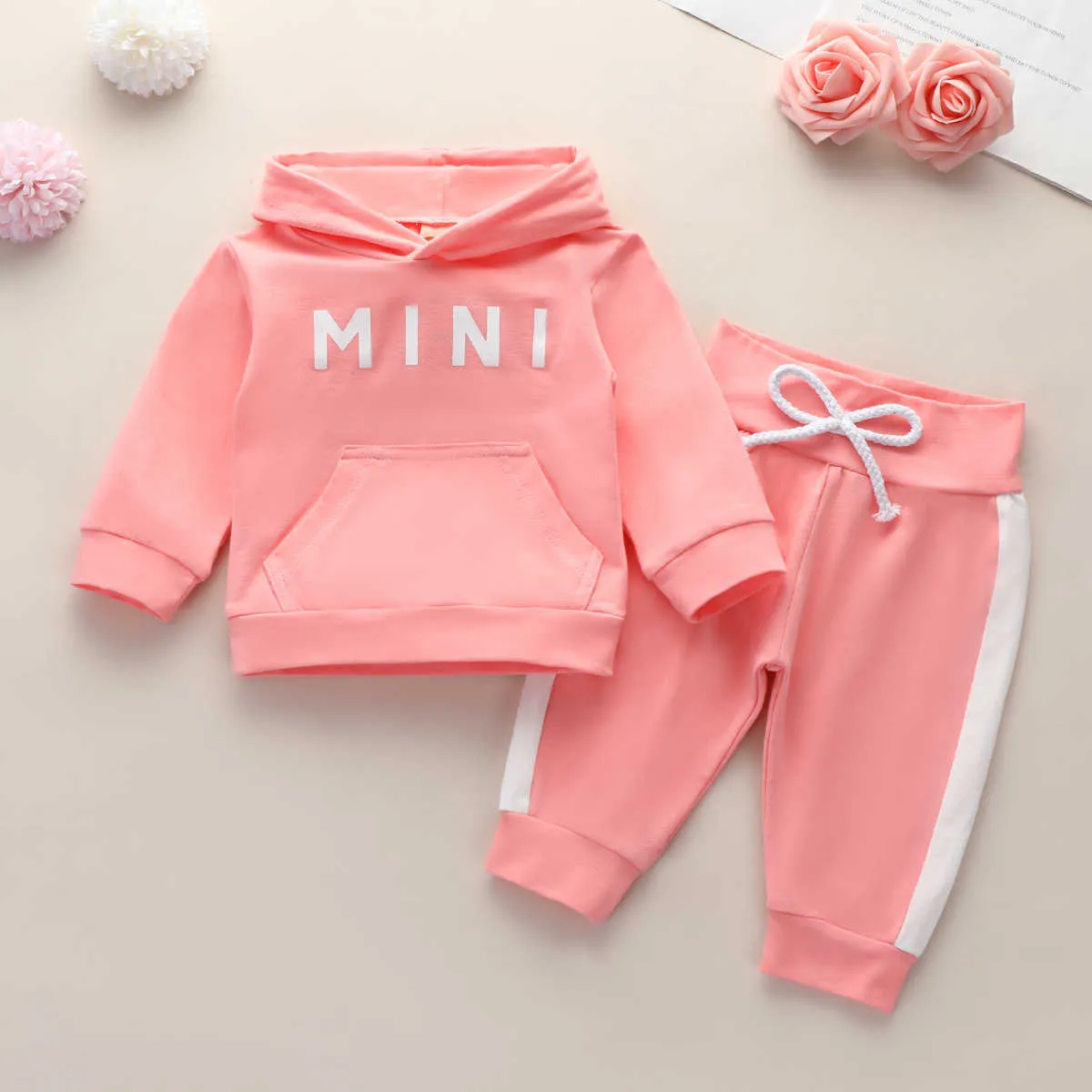 Ensembles de vêtements Nouveau-né fille vêtements mignon infantile nouveau-né bébé fille vêtements sweat à capuche rayé pantalon 2 pièces tenue coton bébé survêtement ensemble