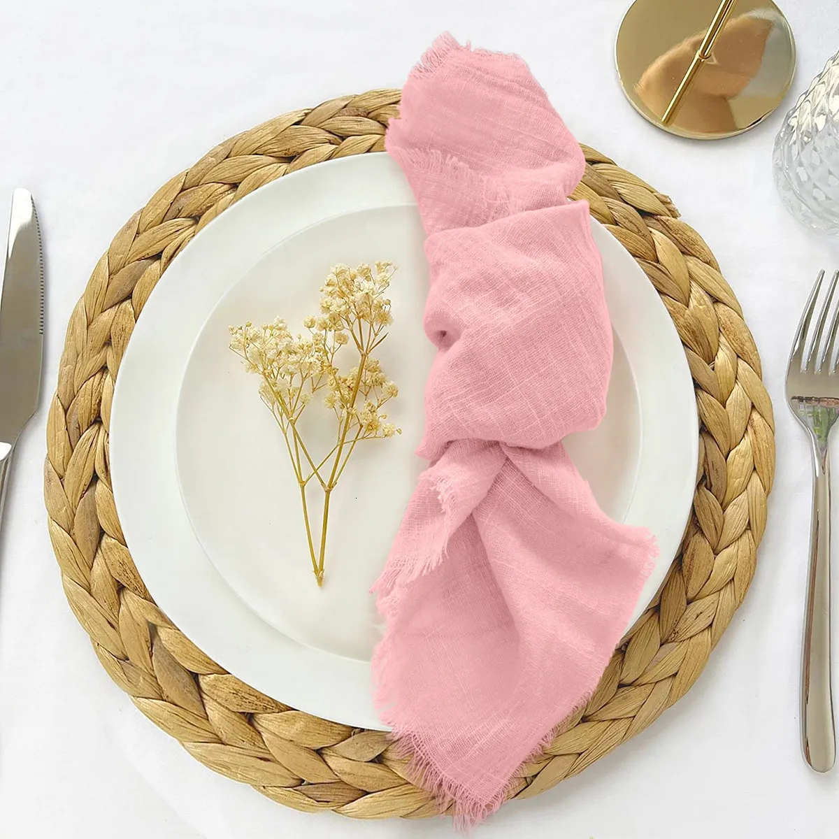 Table Napkin 50pcs Rustic Linen Napkins 43cm Cotton Gauze Napkin for Party Wedding Decorations Table Cloth Decoration Dinning Table Wholesale 230823