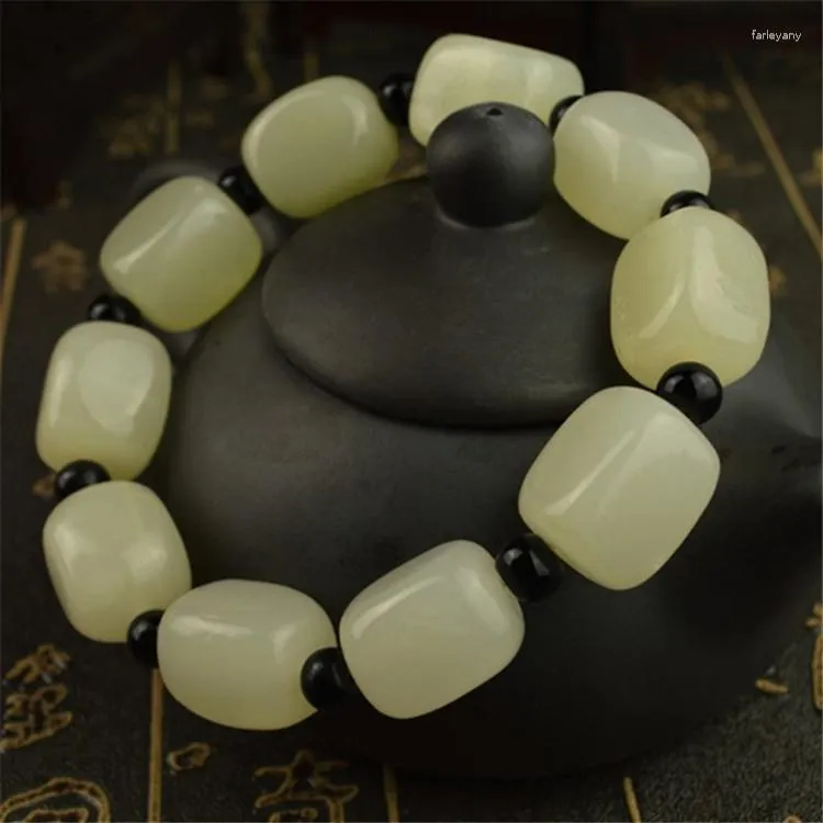 Strand Naturel Jade Carré Perle Bracelet Hommes Femmes Guérison Pierres Précieuses Fine Bijoux Réglable Tissé Blanc Jades Bracelets Bracelets En Pierre