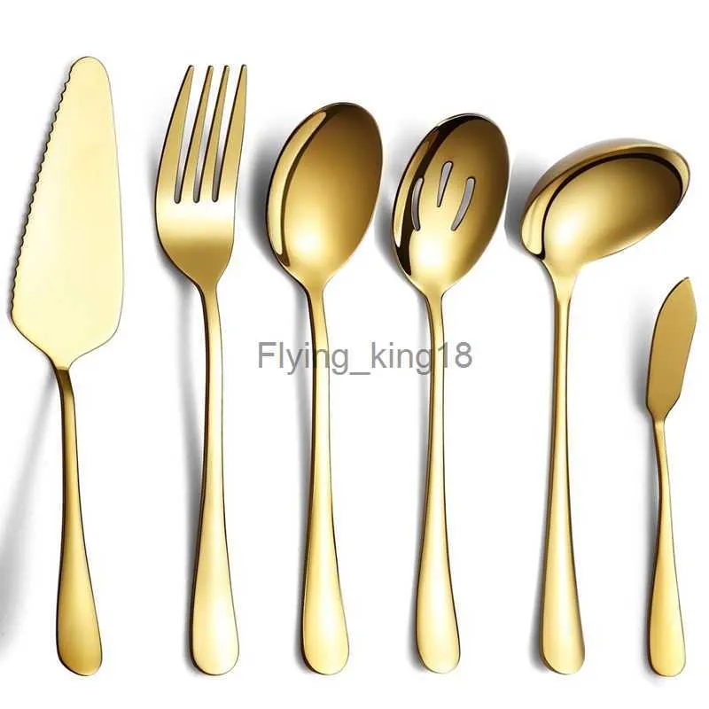 Set di sterro per posate da posate da 6 pezzi Set di utensili da portata Include Cake Server Spoon Servizio Gold HKD230812