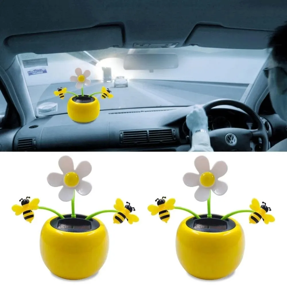 Décorations de jardin Creative Plastic Solar Power Flower Ornement de voiture Flip Flap Pot Swing Enfants Jouet Bee Design Décor intérieur pour cadeau 230822