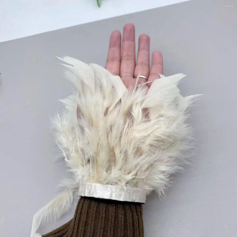 Bangle fluffig päls fjäder manschetter kvinnor verklig struts arm manschett mode handtillbehör snäpp armband