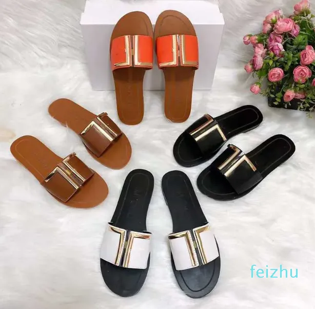 Marcas famosas zapatillas hardware hebilla verano casual zapatos planos sandalias populares diapositivas para mujer