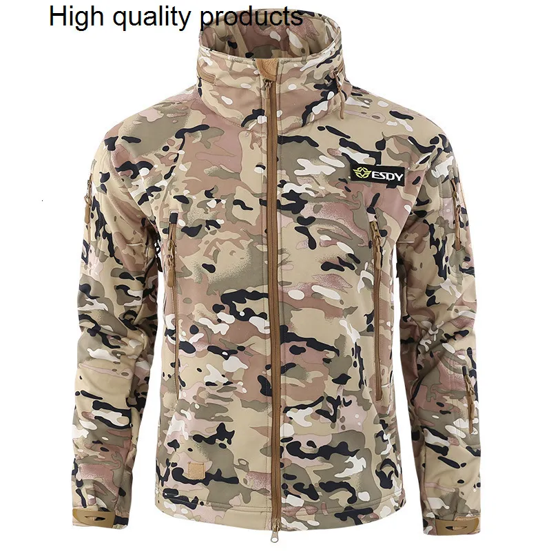 Vestes pour hommes Tactique Militaire Randonnée Veste Hommes Soft Shell Shark Skin Camouflage Manteau À Capuchon Extérieur Étanche Coupe-Vent Armée Mâle Vêtements 230823