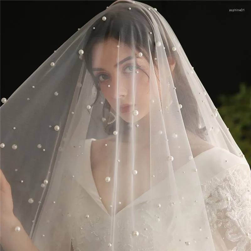 Veli da sposa perle con perline con pettine bordo in pizzo bianco velo da sposa accessori fatti a mano.