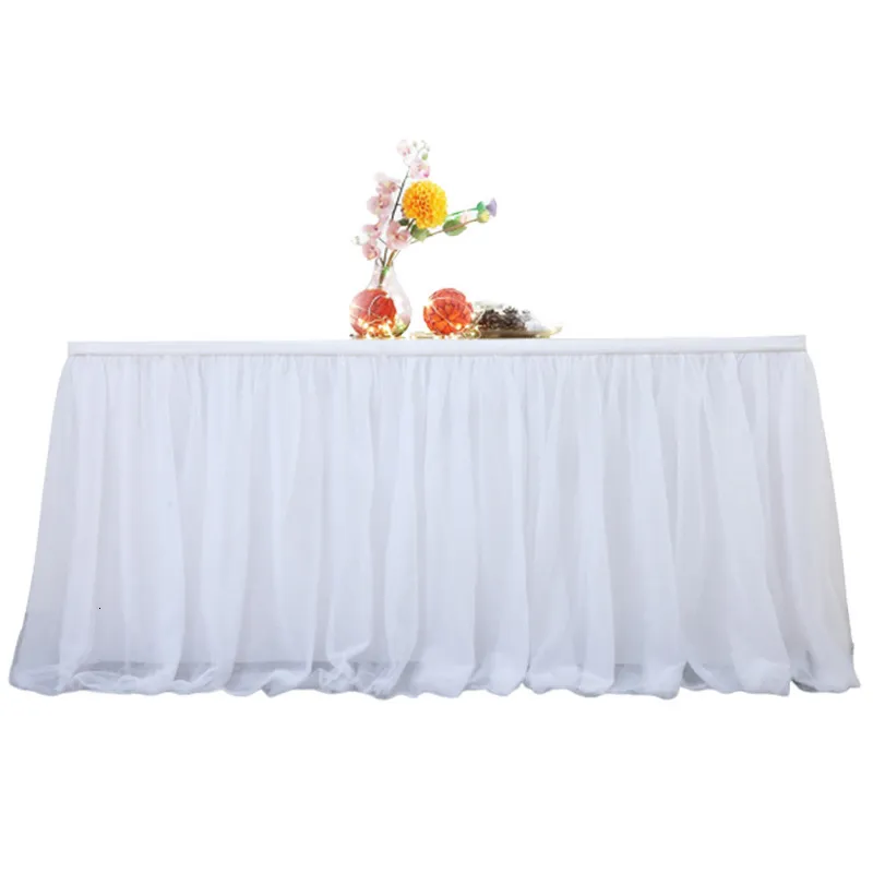 Other Event Party Supplies 6ft White Tulle Table Skirt For Rectangle Round Ruffle Tutu Tablecloth Wedding Baby Shower Birthday Decor 230822