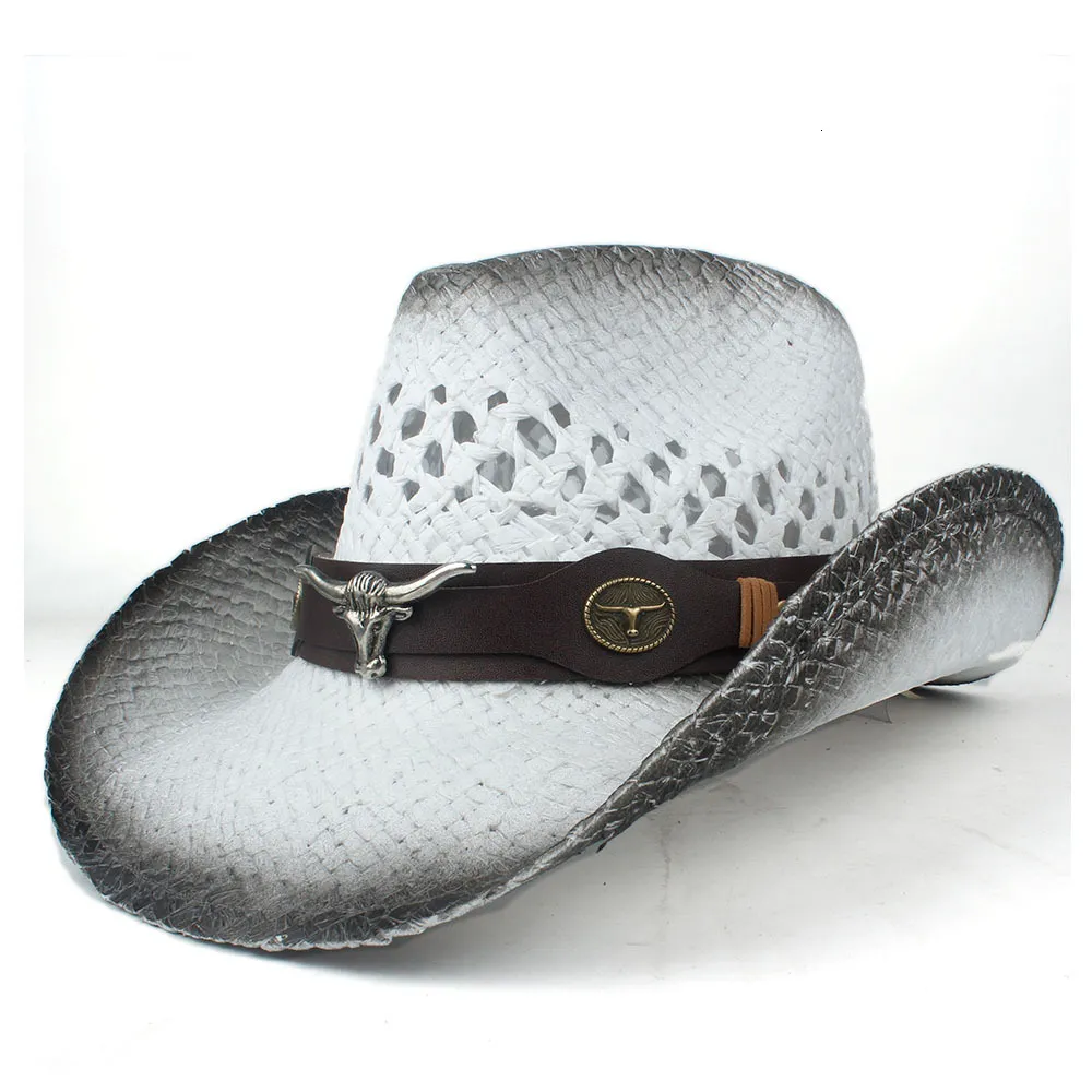 Szerokie brzeg kapelusze wiadra czapki mężczyźni kobiety słomka zachodnia kowbojowa kapelusz lato szeroki rdzeń na zewnątrz sombrero hombre cowgirl 230822