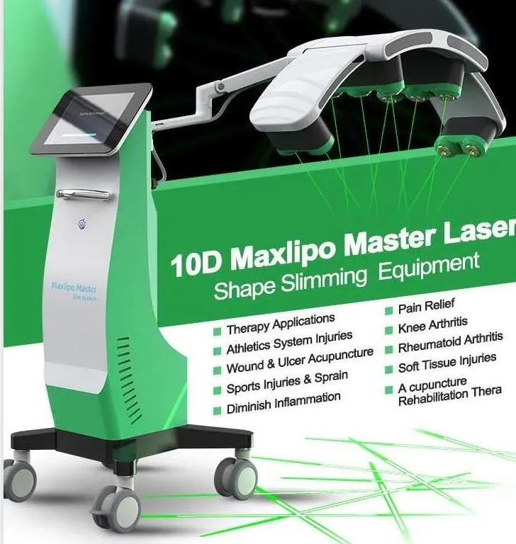 Krachtige maxlipo master gewichtsverlies pijnloze vetverwijdering afslankmachine 10d 532 nm groene lichten koude lasertherapie diode lipo laser slanke machine