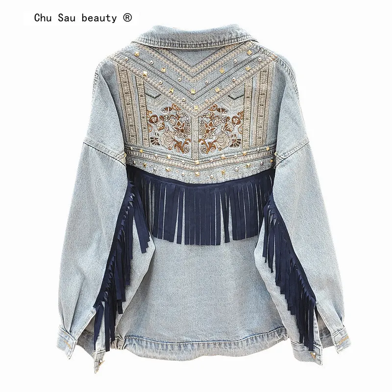 Giacche da donna Spring Autumnameted Bassel Coat Denim Coat Top coreano Vintage Etnic Scio Sliose Women 230822