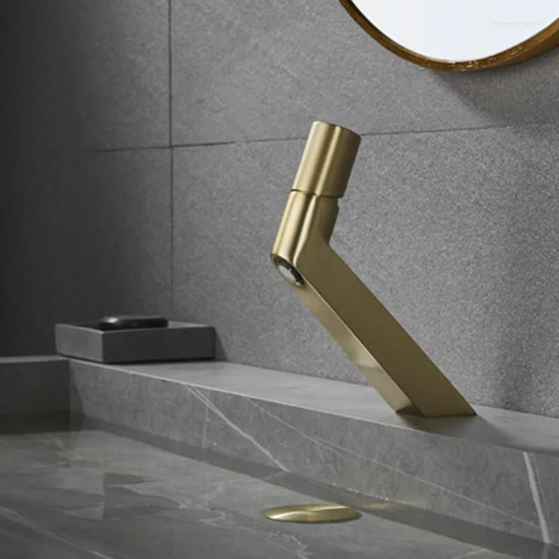 Bathroom Sink Faucets Utensils Mixing Faucet Creative Design Brushed Gold Cold And Basin One Hole Metal Tap Accessories Bath