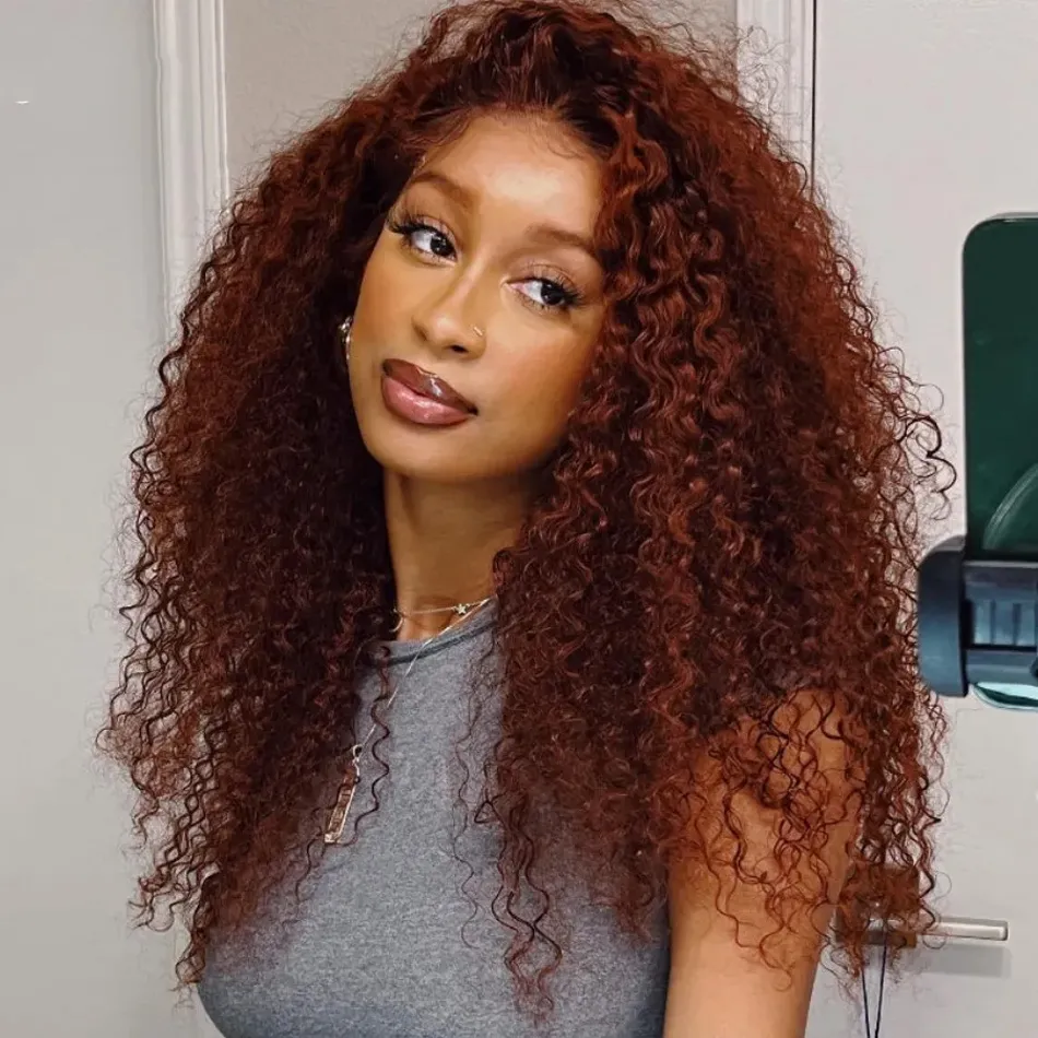 Densidade encaracolada de 250% 40 polegadas 13x6 HD Lace Frontal Wig Reddish Brown Lace frontal peruca 13x4 Lace Frente Human Wigs para mulheres