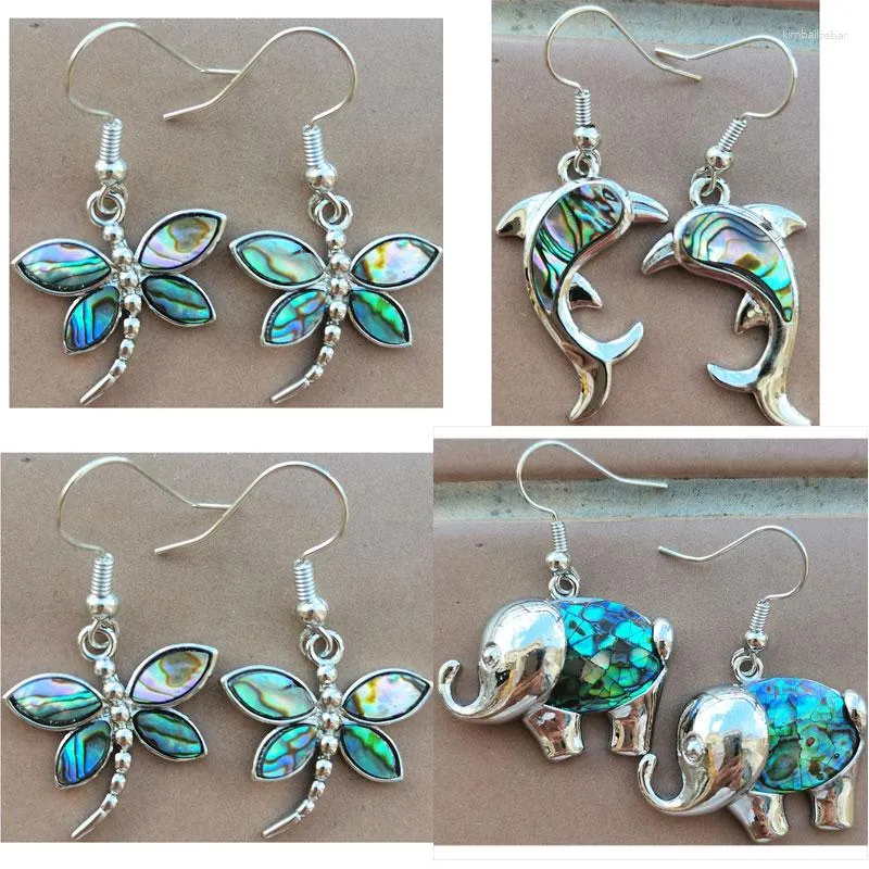 Kolczyki Dangle Fashion Biżuteria Zelandia Abalone Shell Elephant Butfly Dolphin Dolphin Women Men Art Carring WB1191