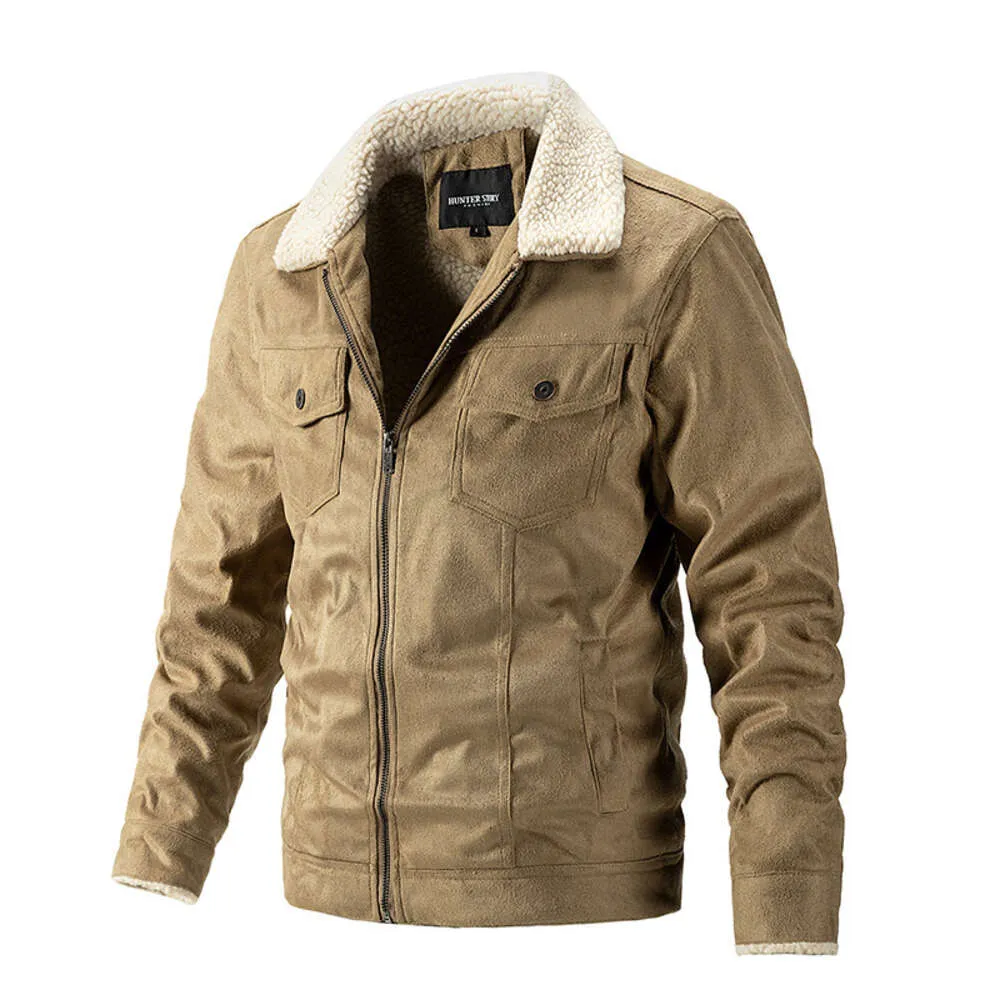 2023 Winter New Men 's Jacket Lapel Lambe Fleece 두껍고 플러시 캐주얼 청소년 남자 재킷 색상 블랙 커피 카키 카멜 녹색 크기