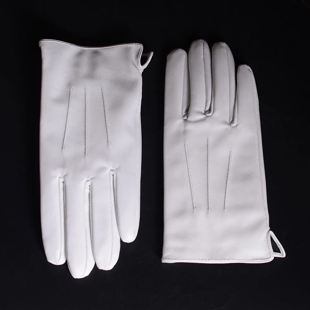 Five Fingers Gloves Men's Genuine Leather Real Leather Winter Warm White Ceremonial Short Gloves Gloves 230822