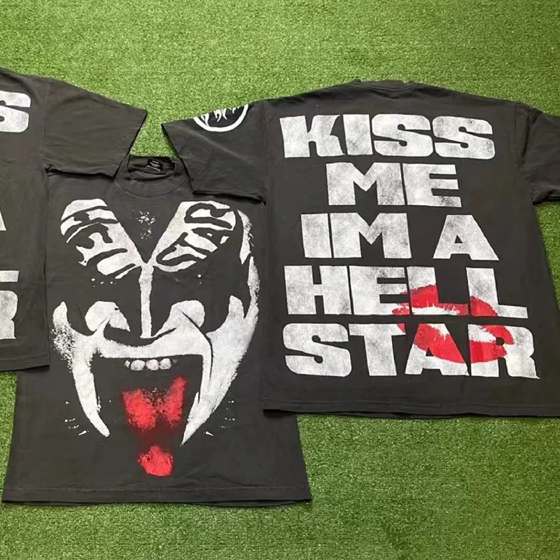 Tshirt maschili Real Po Hellstar Tshirt Devil Letter Stampa High Street Casual REGA CHUAD CHEDE DONNA SHIRT SHIRT SHIRT SIMMA TEE TOE 230822