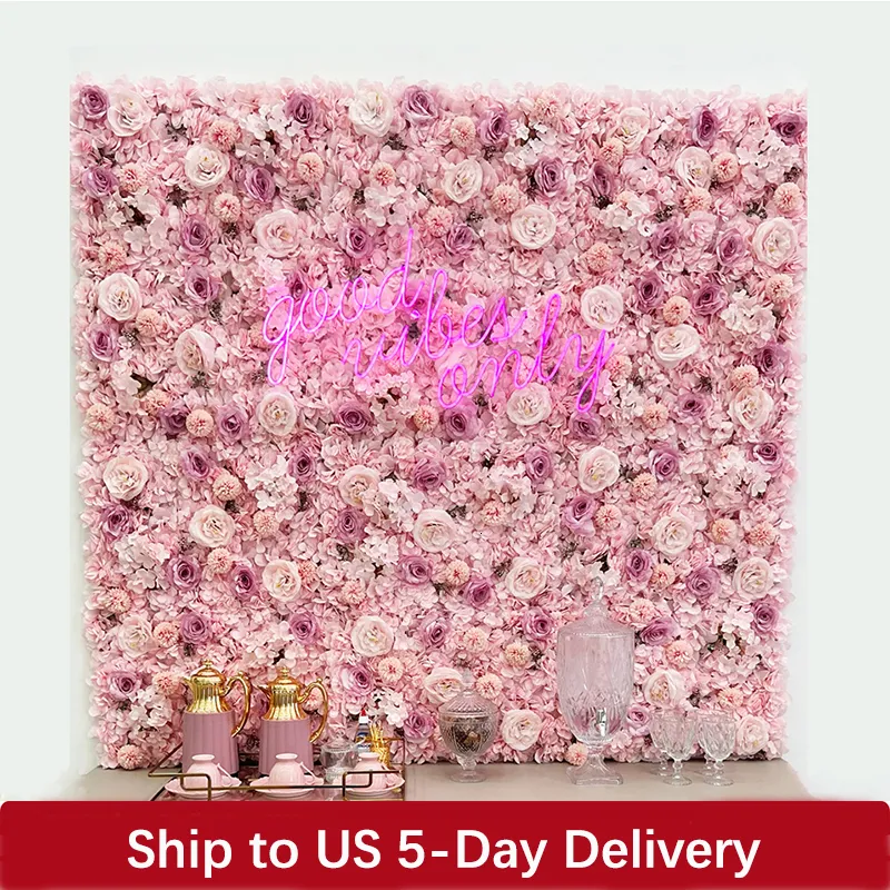 Couronnes de fleurs décoratives Fleurs de roses en soie 3D Toile de fond Décoration murale de mariage Panneau mural de fleurs artificielles pour décor de maison Toile de fond Baby Shower 230823