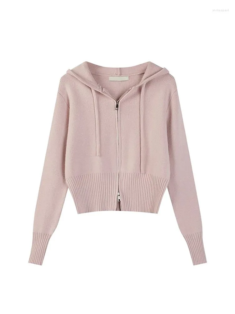 Puntos para mujer Mujeres Pink Sudadera con capucha Cardigan Suéter de punto Moda Damas Manga larga Zip Coreano Harajuku Y2K Vintage Jumper Top Ropa